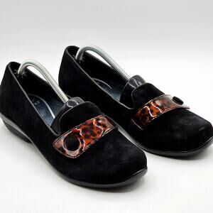 Dansko Olena Loafers Womens 7.5/38 Black Suede Animal Print Accent Comfort Flats